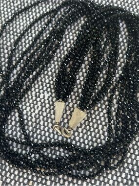 Multi-Strand Black Faceted Bead Necklace